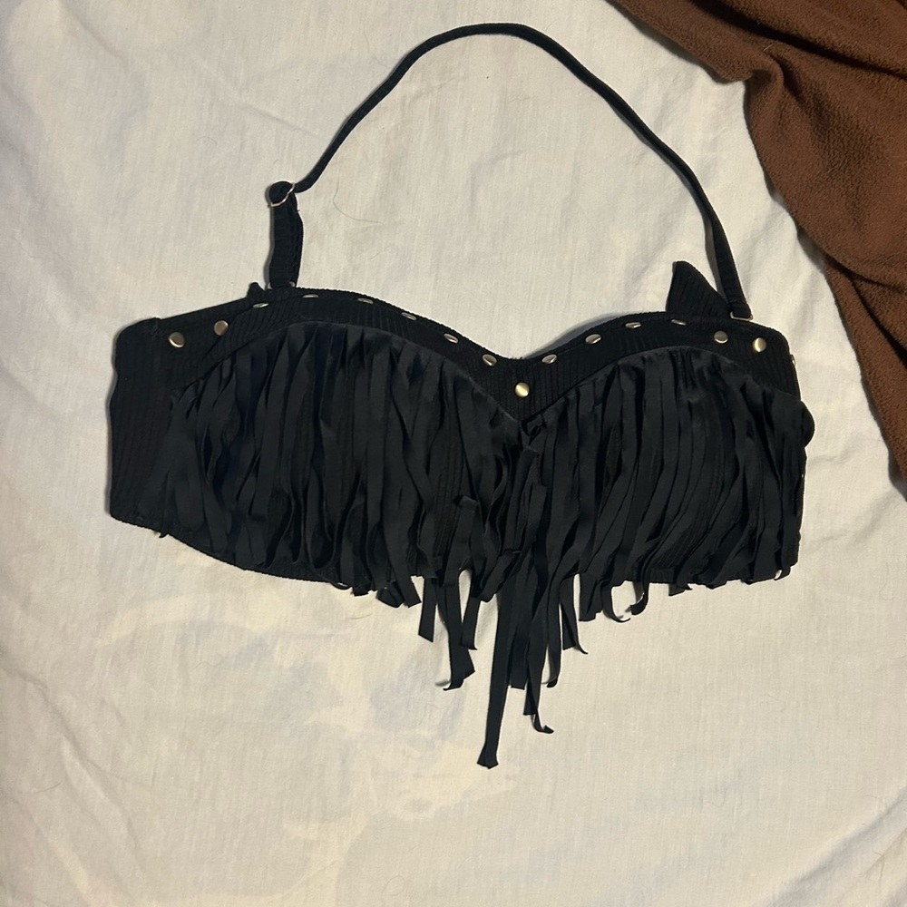 Jessica Simpson Black fringe swimsuit top